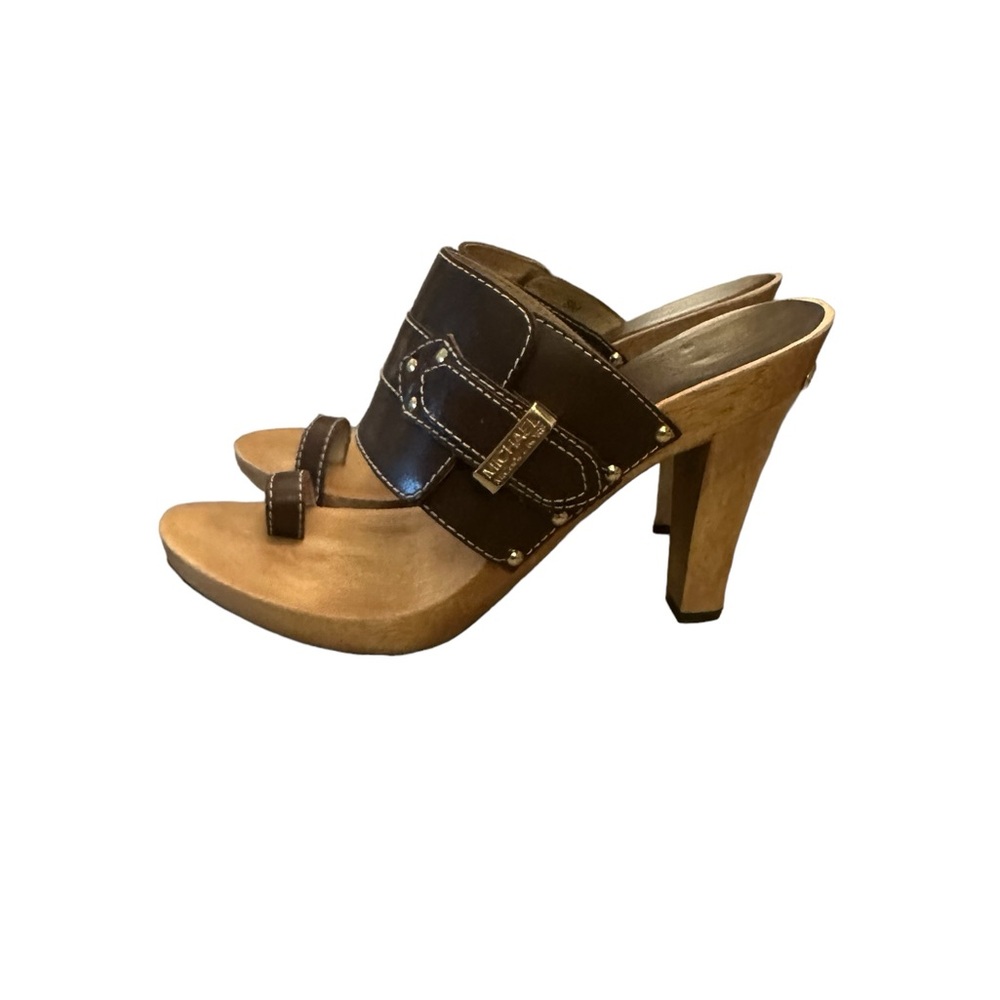 Title: MICHAEL Michael Kors dark Cognac Brown Leather High Heel Sandals -size 8
